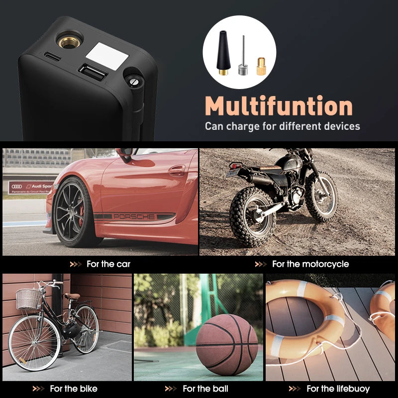 Portable Cordless Air Pump: Digital Tire Inflator for Cars, Motorcycles, Bikes, and Balls