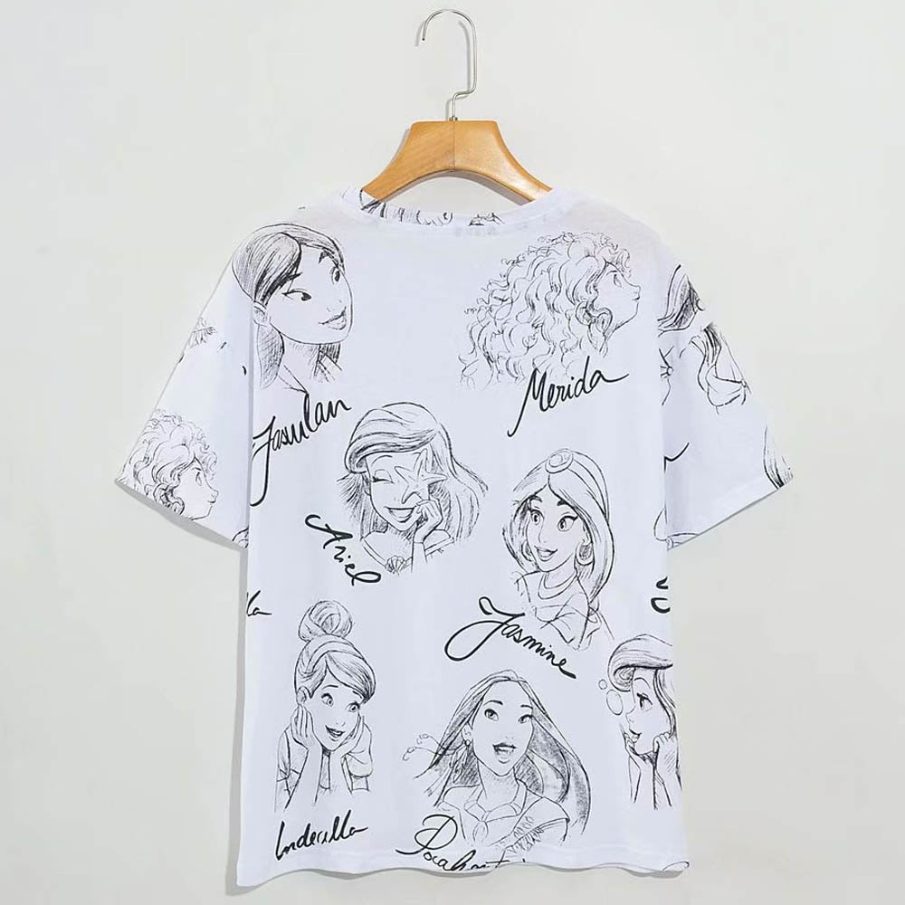 Disney Princess T-Shirt (Snow White, Cinderella, Ariel, Belle): O-Neck, Short Sleeve, Cotton