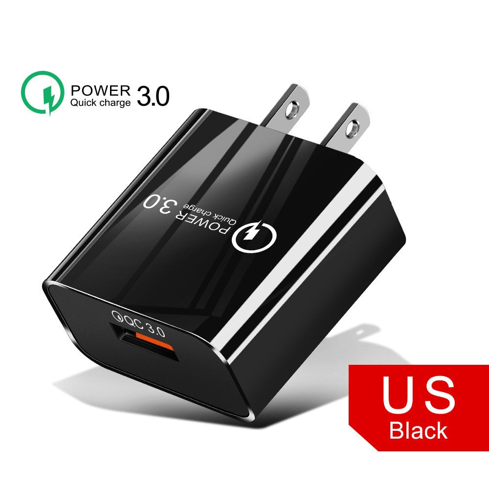 18W3A Fast Charger QC 3.0 USB Charger for iPhone, Samsung EU US Plug
