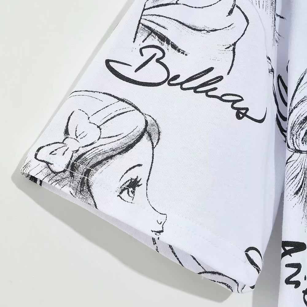 Disney Princess T-Shirt (Snow White, Cinderella, Ariel, Belle): O-Neck, Short Sleeve, Cotton