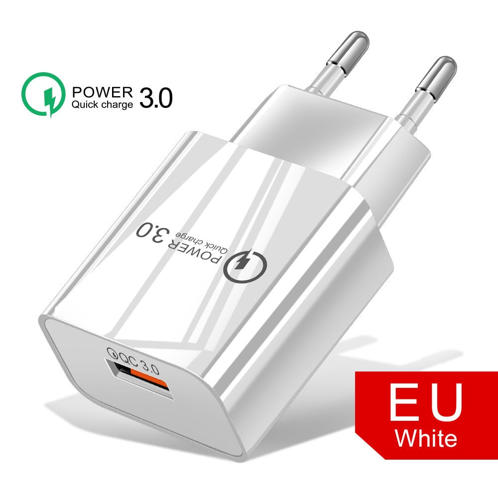 18W3A Fast Charger QC 3.0 USB Charger for iPhone, Samsung EU US Plug