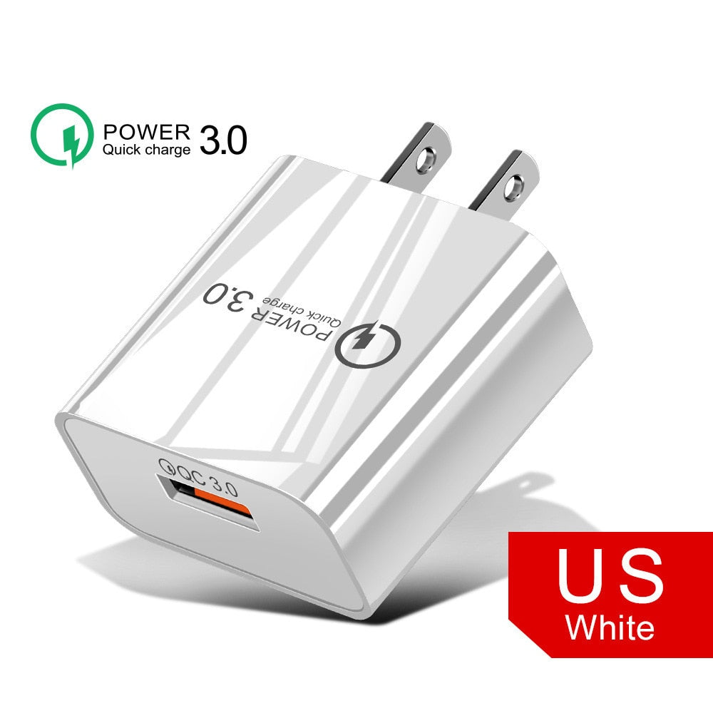 18W3A Fast Charger QC 3.0 USB Charger for iPhone, Samsung EU US Plug