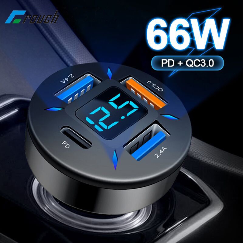 66W 4-Port USB-C Car Charger with Fast Charging 3.0