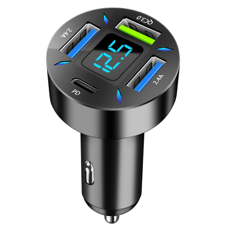 66W 4-Port USB-C Car Charger with Fast Charging 3.0
