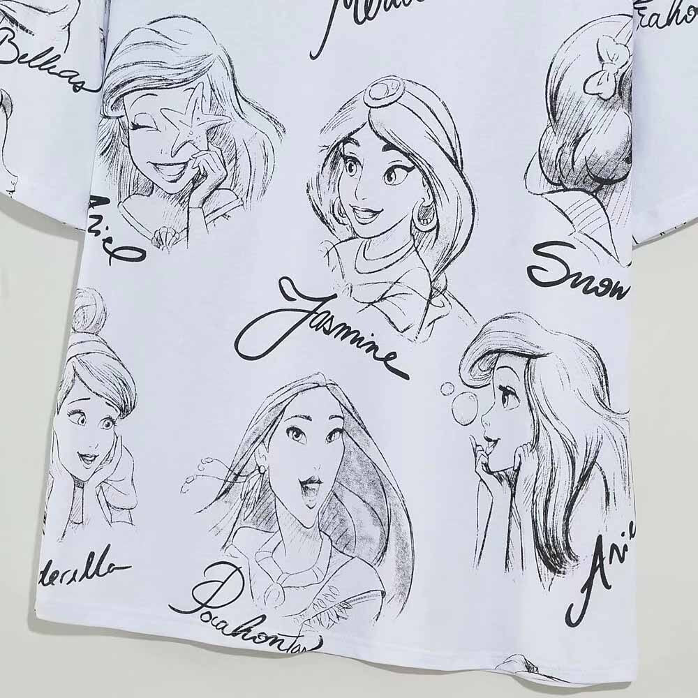 Disney Princess T-Shirt (Snow White, Cinderella, Ariel, Belle): O-Neck, Short Sleeve, Cotton