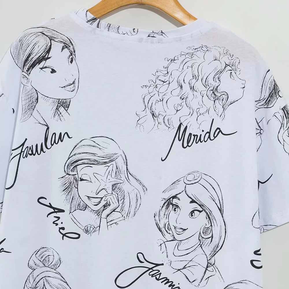 Disney Princess T-Shirt (Snow White, Cinderella, Ariel, Belle): O-Neck, Short Sleeve, Cotton