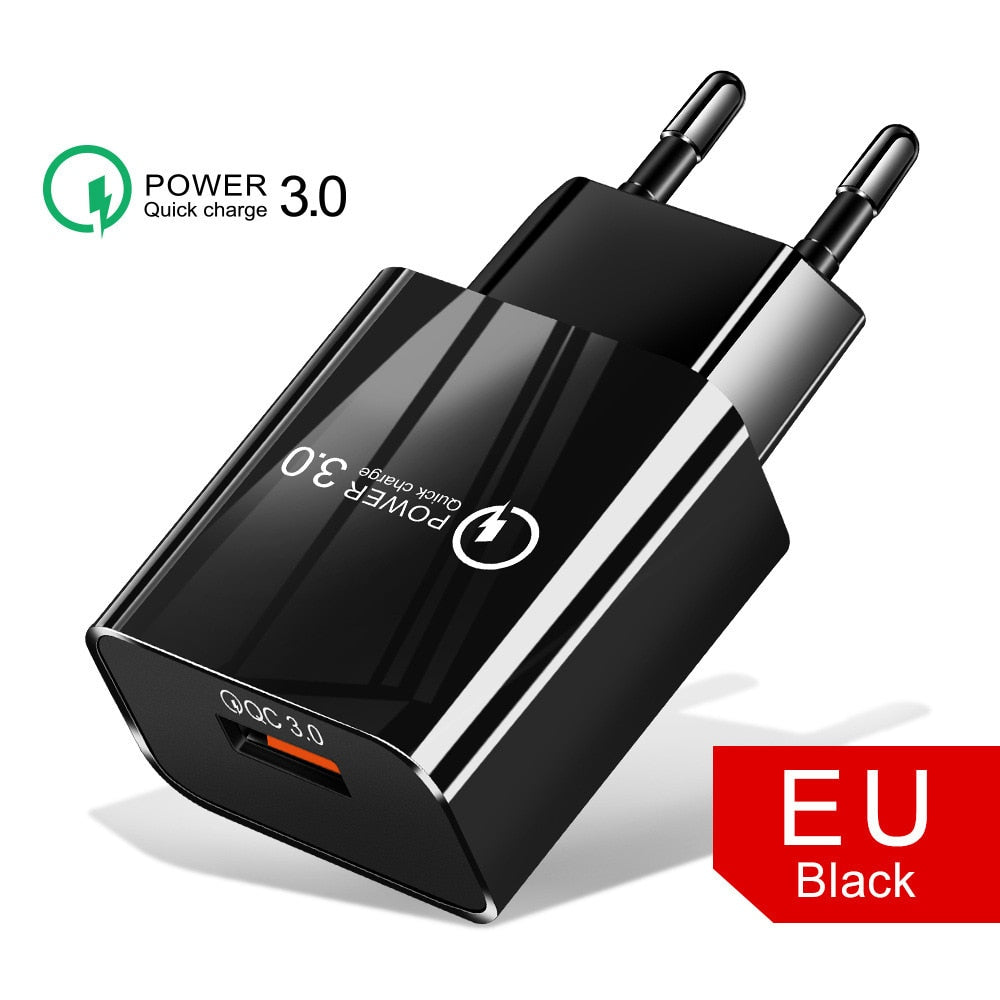 18W3A Fast Charger QC 3.0 USB Charger for iPhone, Samsung  EU US Plug